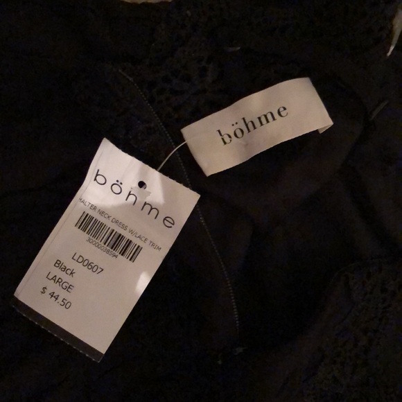 Bohme halter neck dress with lace trim black large NWT - Picture 3 of 11